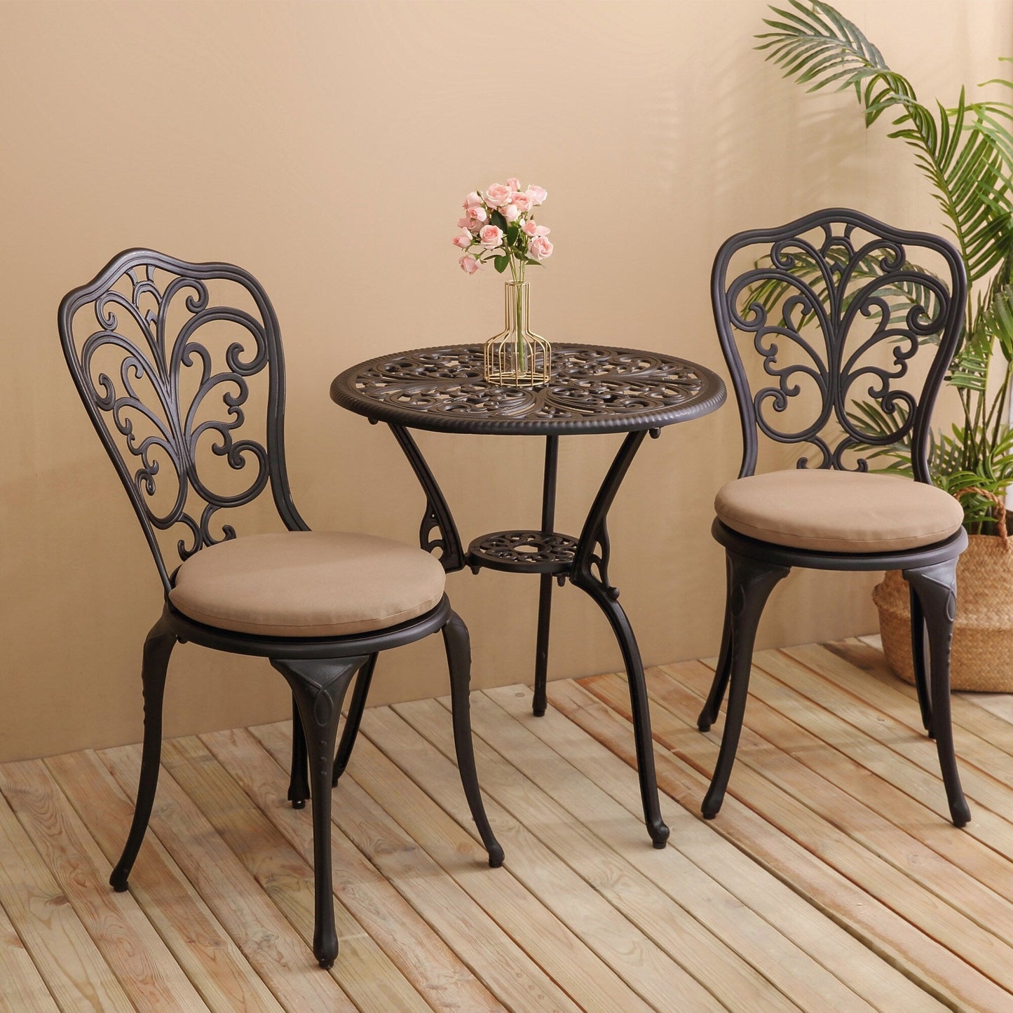 3-Piece Aluminum Outdoor Patio Butterfly Table and Chairs with Umbrella Hole