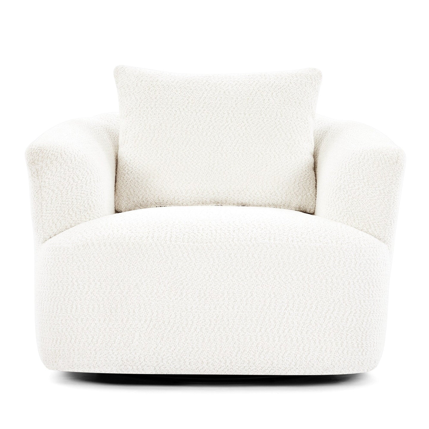 360¡ã Swivel Chair, 38.2 Boucle Accent Chair with Throw Pillow, Upholstered Barrel Sofa Chair with Curved Armrests