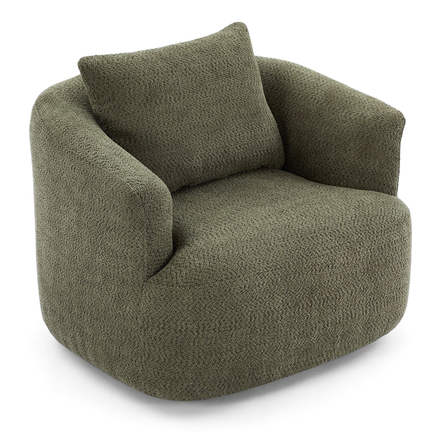 360¡ã Swivel Chair, 38.2 Boucle Accent Chair with Throw Pillow, Upholstered Barrel Sofa Chair with Curved Armrests