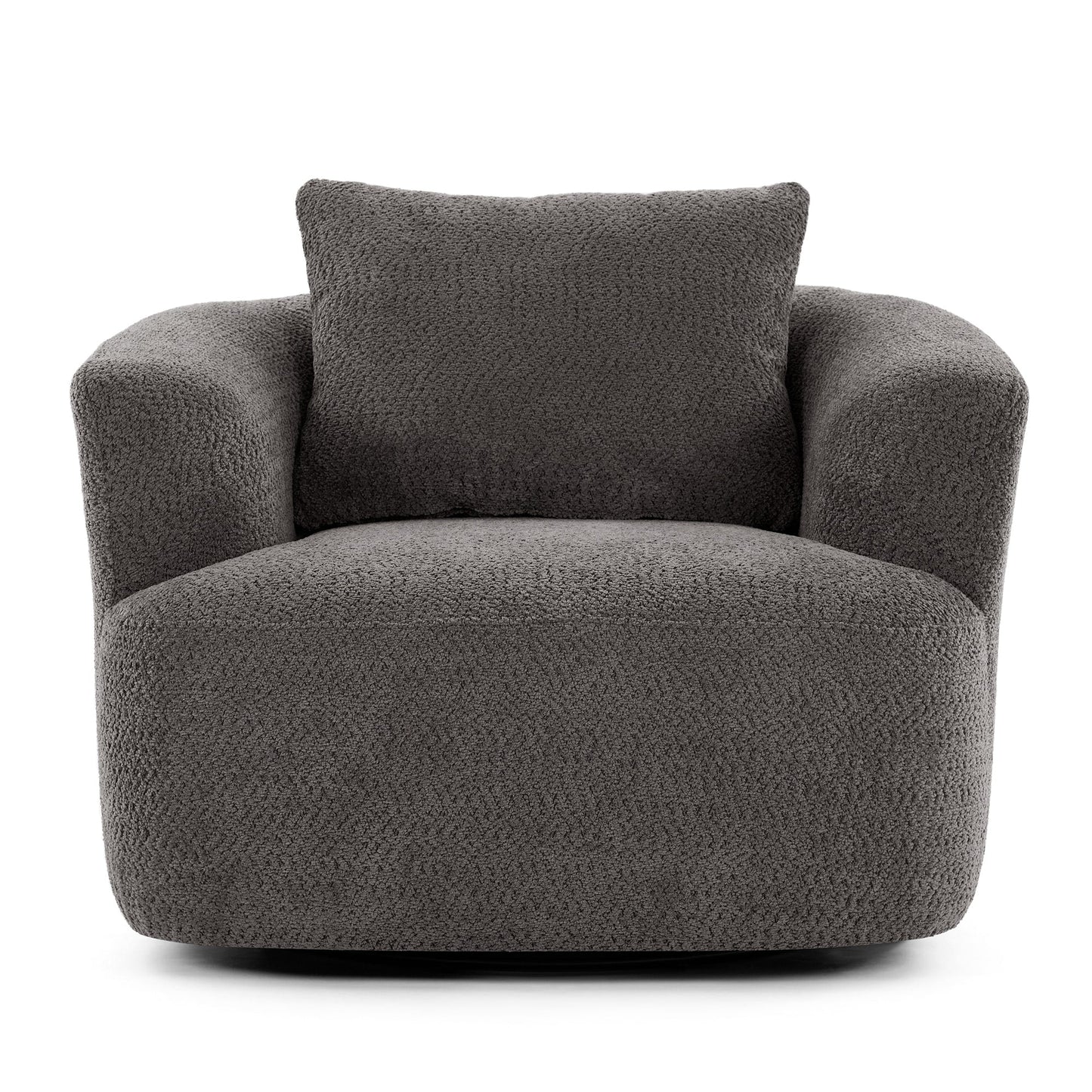 360¡ã Swivel Chair, 38.2 Boucle Accent Chair with Throw Pillow, Upholstered Barrel Sofa Chair with Curved Armrests