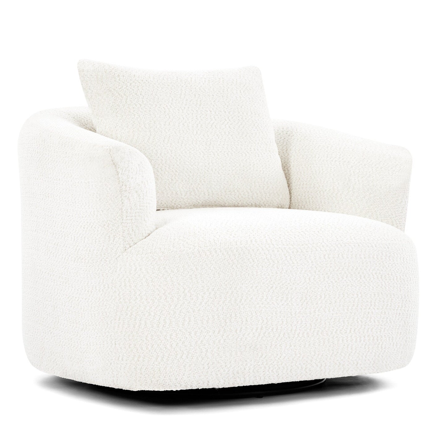 360¡ã Swivel Chair, 38.2 Boucle Accent Chair with Throw Pillow, Upholstered Barrel Sofa Chair with Curved Armrests