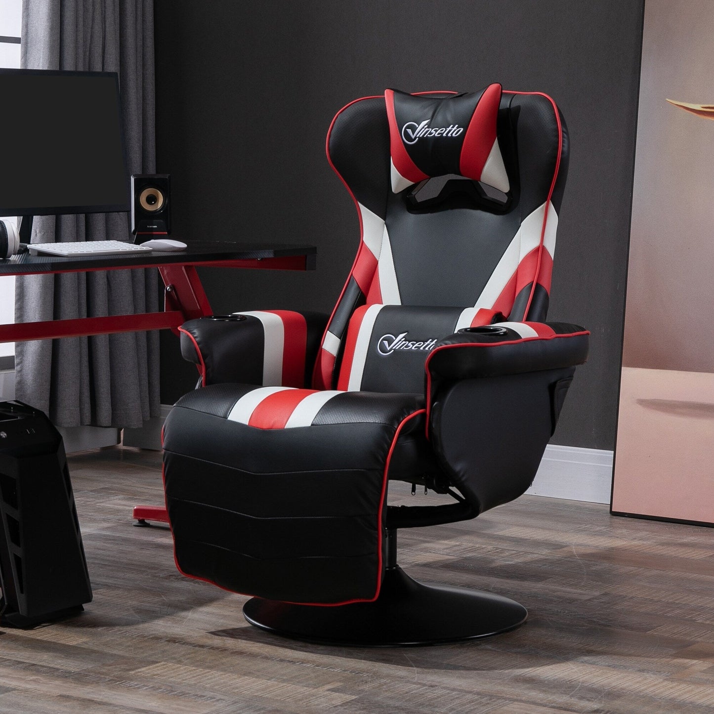 360¡ã Swivel Racing Style Gaming Recliner Chair with Lumbar Support, Footrest and Dual Cup Holders for Game Room