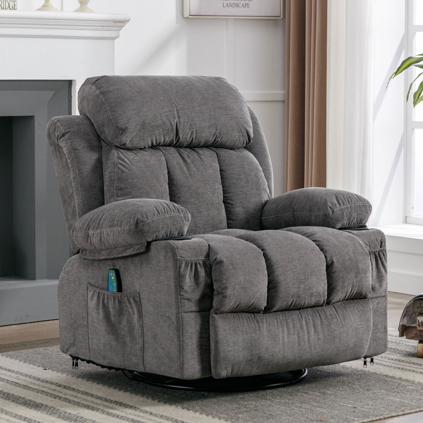 360¡ã Swivel Recliner Chair with Massage, Heat, USB, and Cup Holders