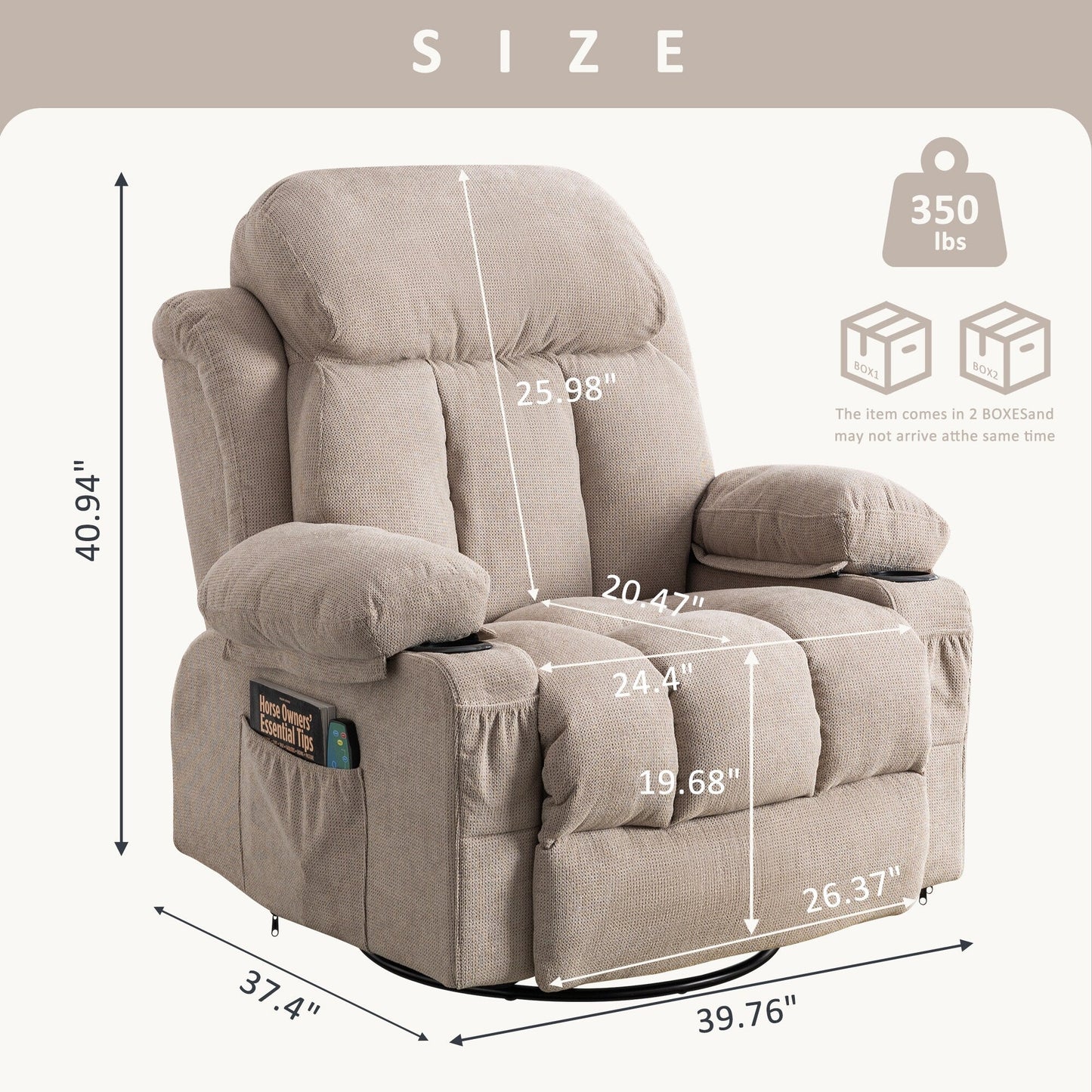 360¡ã Swivel Recliner Chair with Massage, Heat, USB, and Cup Holders