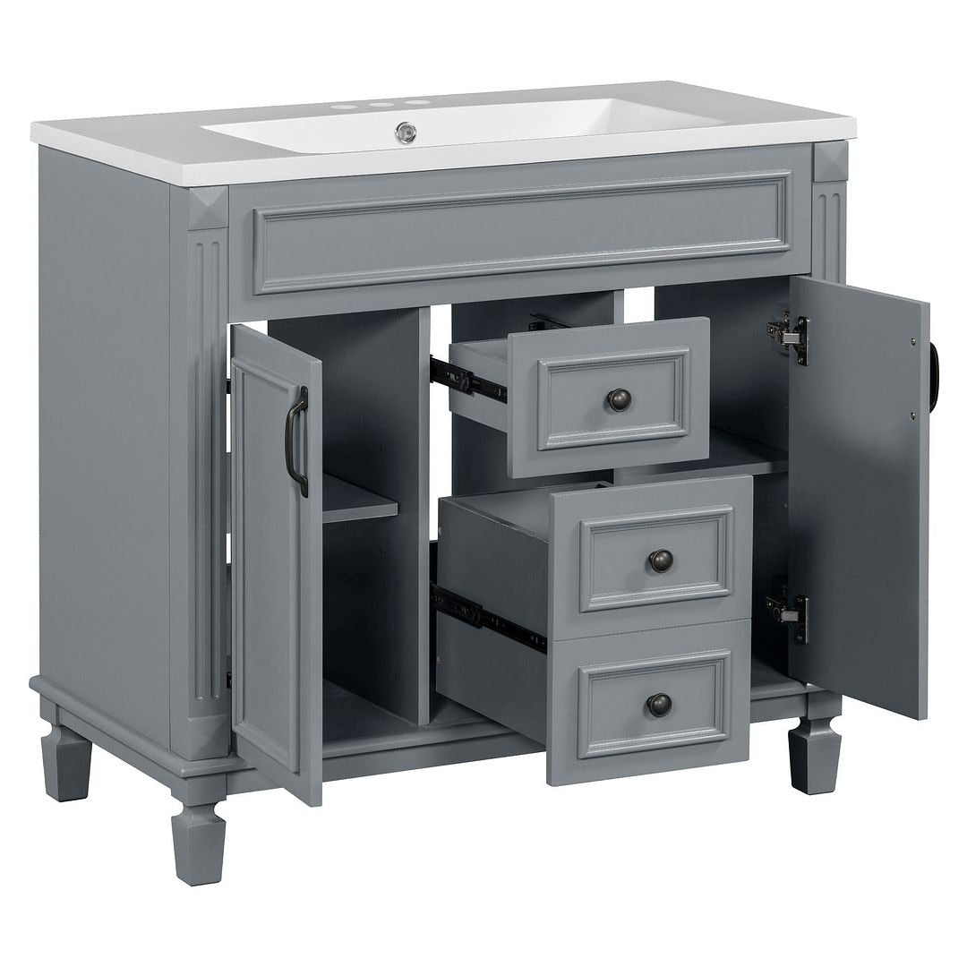 36'' Modern Bathroom Vanity with Top Sink and Mirror Cabinet,2 Doors and 2 Drawers