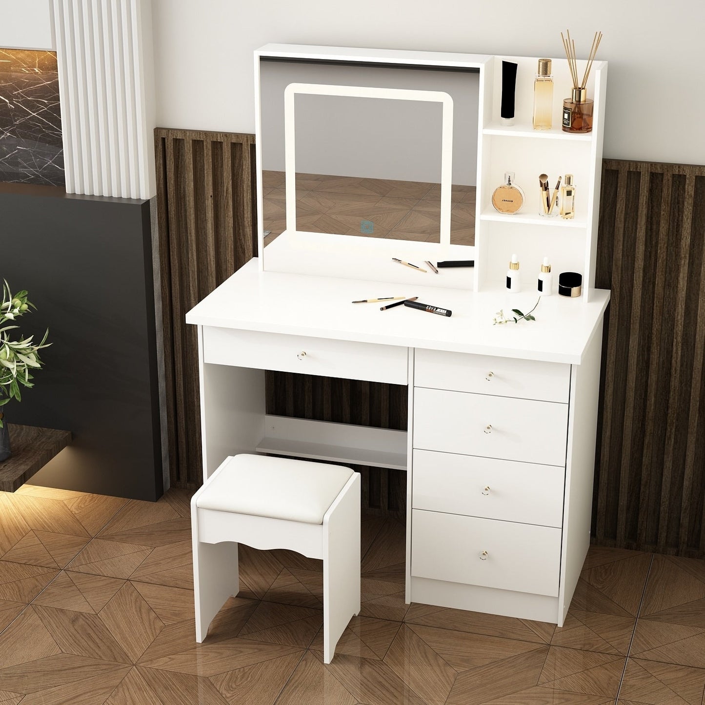 39.4'' W Dresser Makeup Vanity Set with Stool and Mirror Room