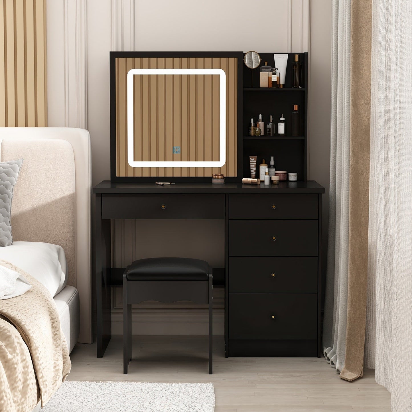 39.4'' Wide Makeup Vanity Set with Stool and Mirror