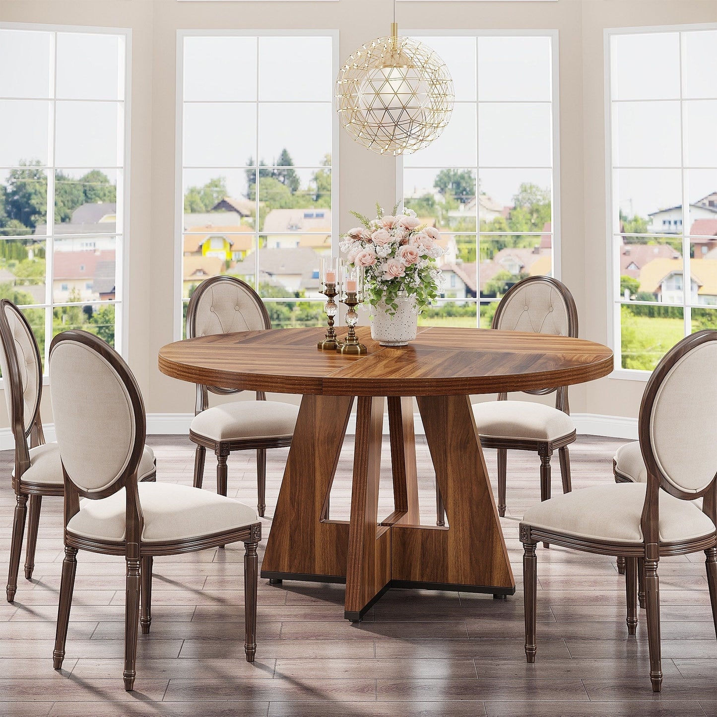 47 Round Dining Table for 4, Farmhouse Kitchen Table Small Dinner Table Wood Kitchen Table for Dining Room Living Room