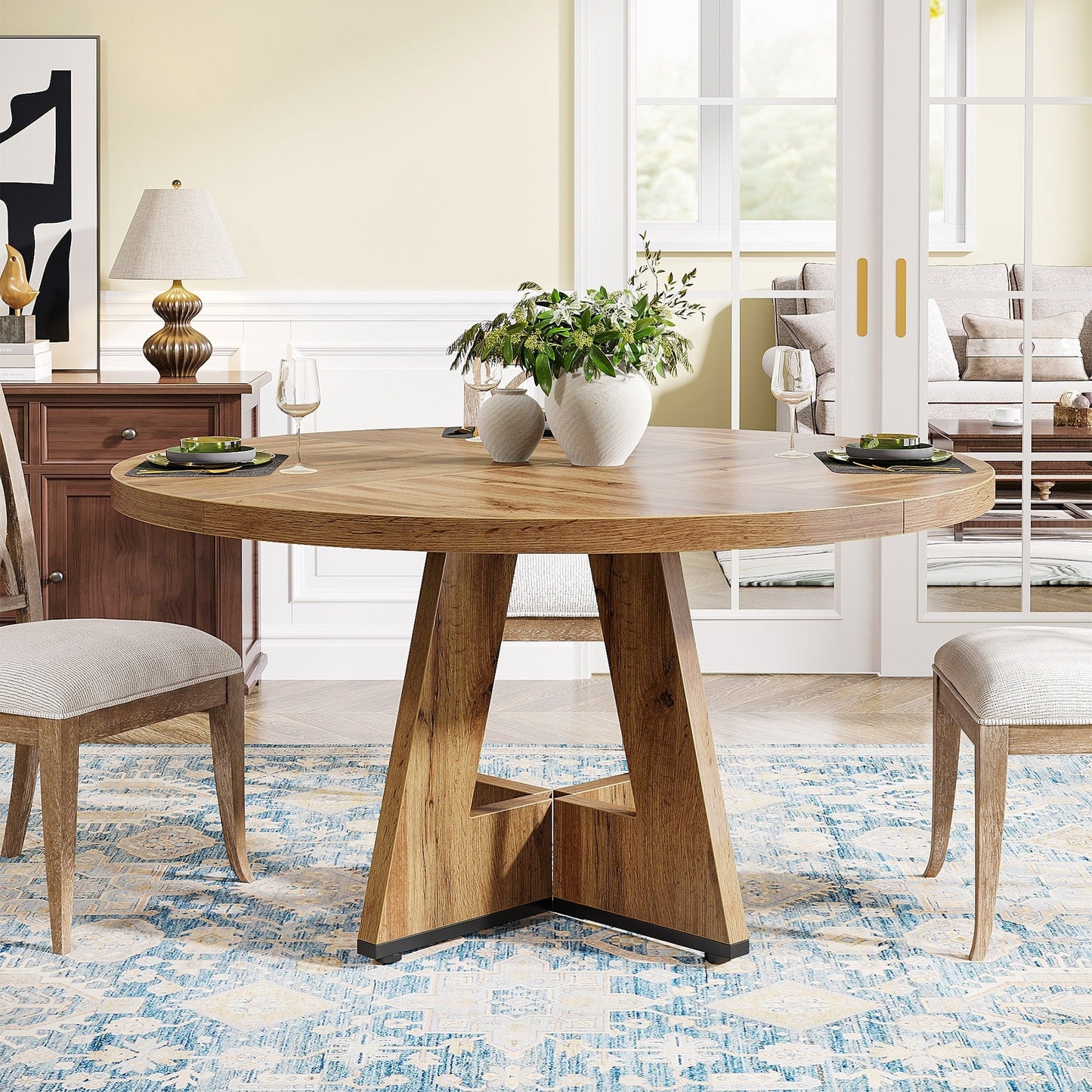 47 Round Dining Table for 4, Farmhouse Kitchen Table Small Dinner Table Wood Kitchen Table for Dining Room Living Room