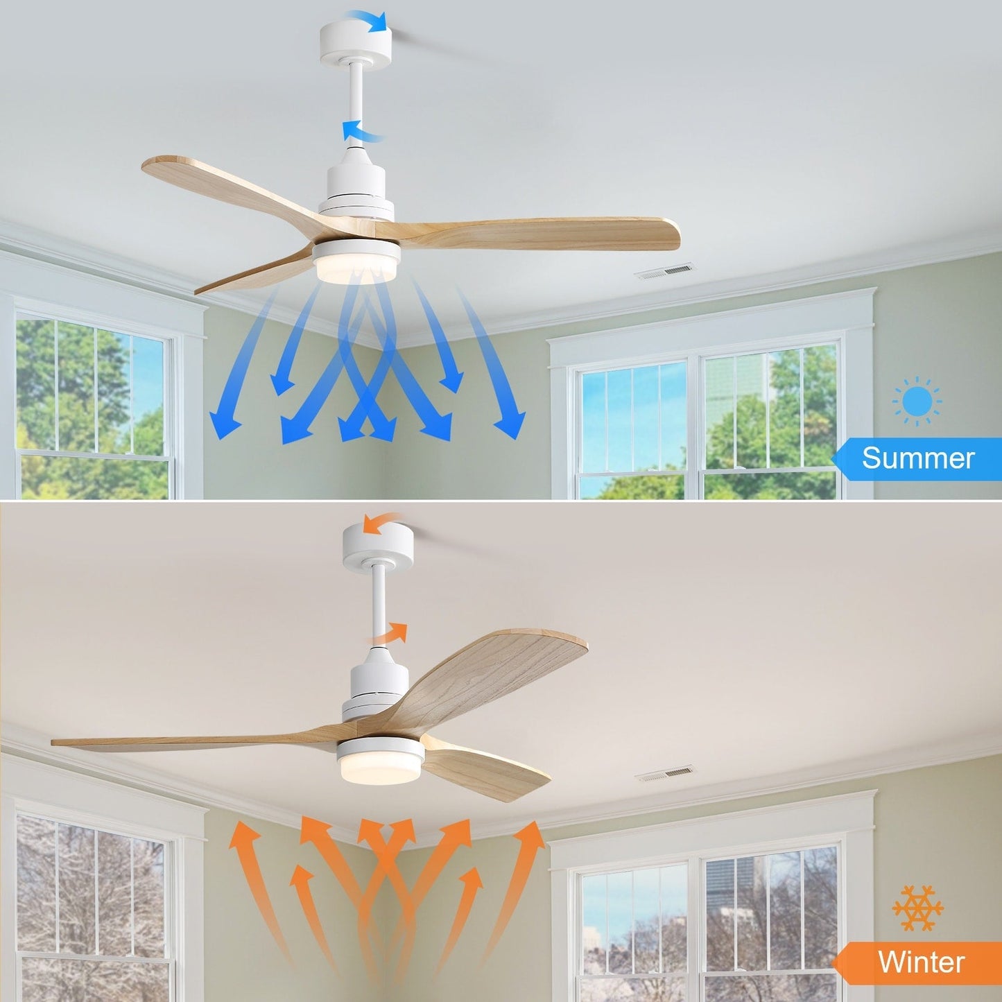 Sofucor 52 Indoor Wood Ceiling Fan Light with Remote, Integrated Light Optional