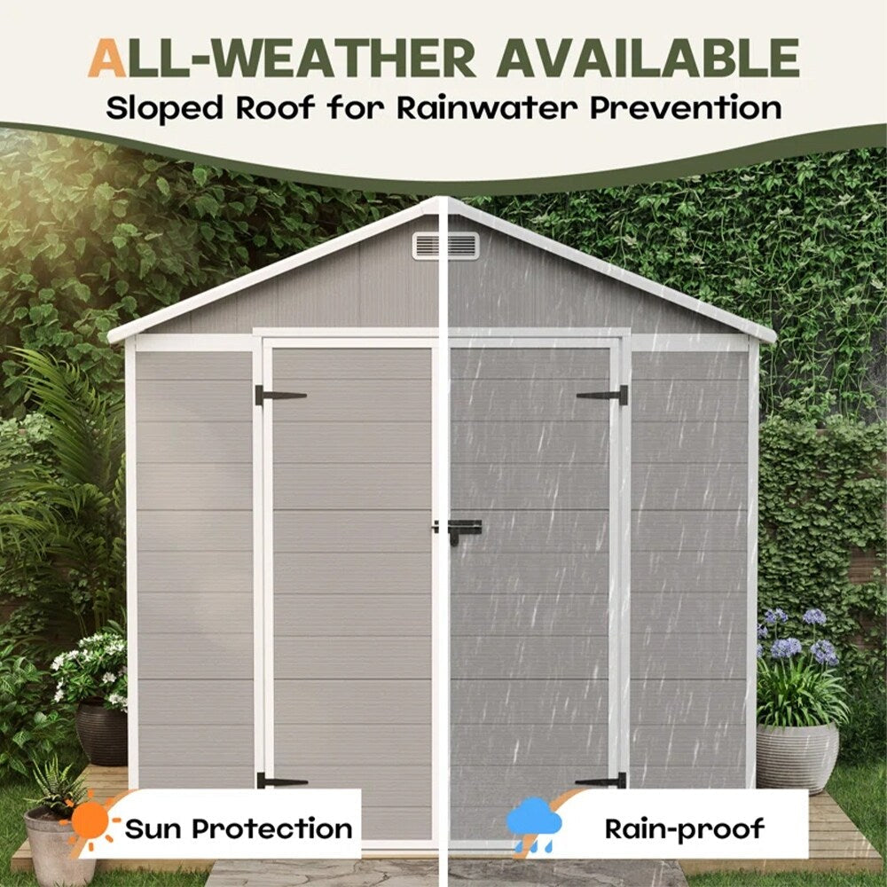6 ft x 4 ft/6 ft x 8 ft/8 ft x 6 ft/8 ft x 10 ft All-Weather Resin Outdoor Plastic Storage Shed w/Floor, Spire Tool Shed