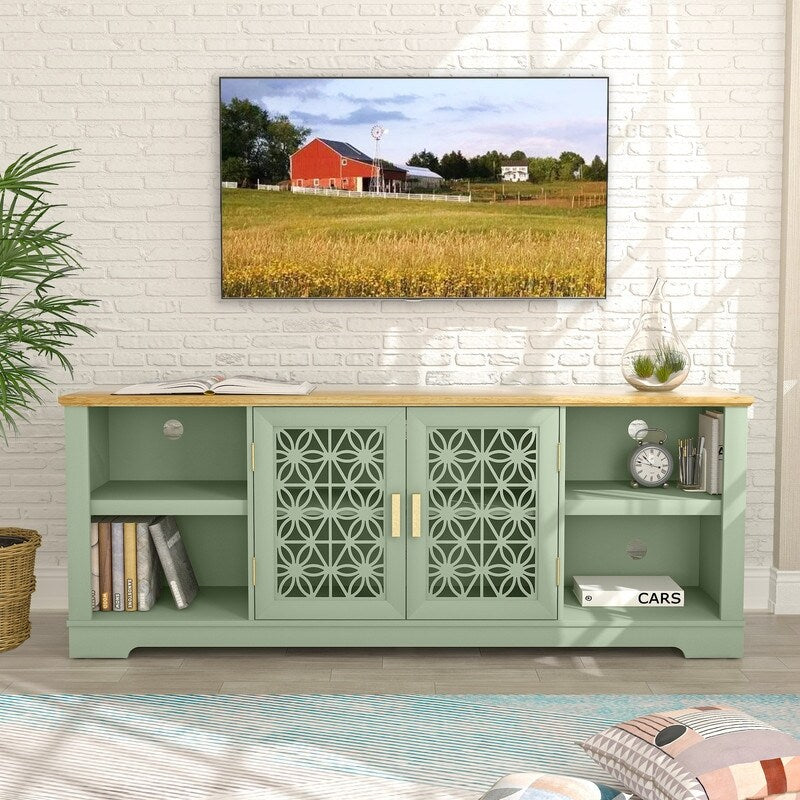 70 in. Rustic Decorative Floral Door TV Stand for up to 80 TVs