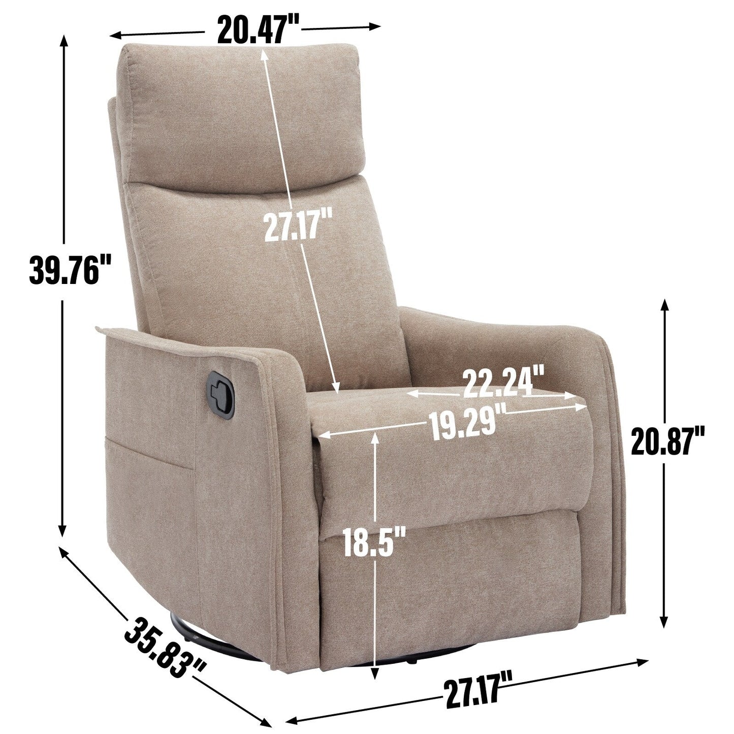 8 Point Massage Manual Recliner Chair Fabric Swivel Rocking Chair Single Sofa Armchair with Rocker and Lumbar Heating