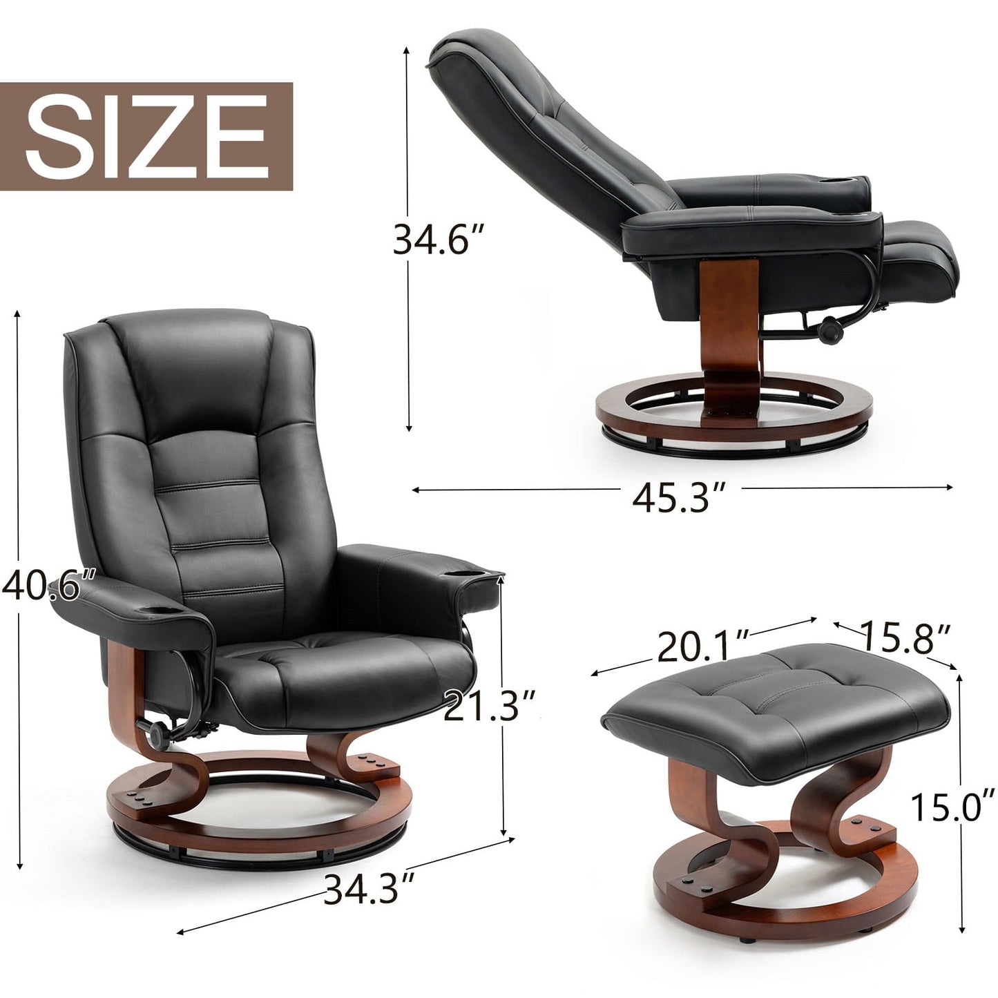 AVAWING Recliner Chair with Ottoman Swivel Design