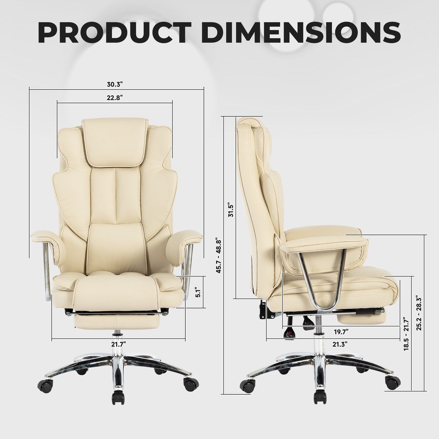 Beige Bonded Leather 360¡ã Swivel Ergonomic High Back Office Recliner with Lumbar Support, Footrest, Adjustable Height