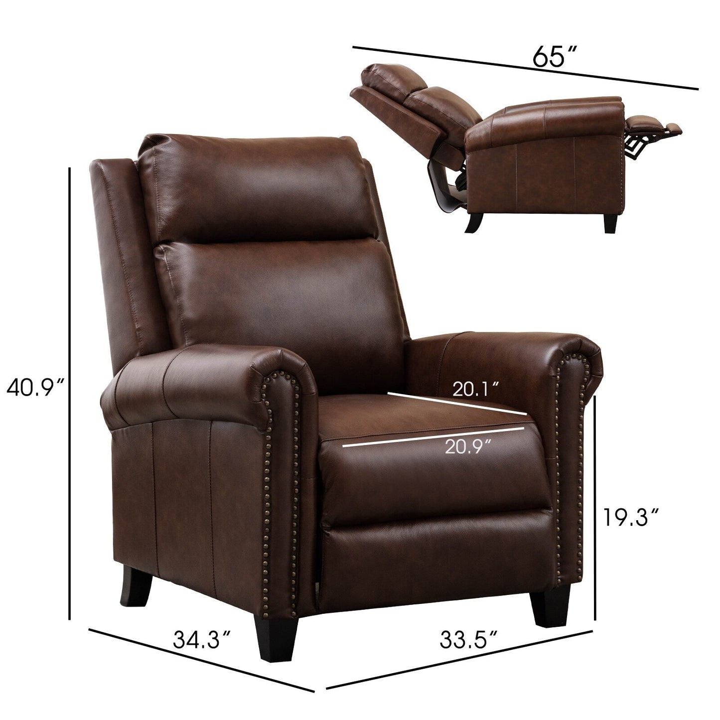 Genuine Leather Push Back Recliner Chair with Comfortable Arms and Back