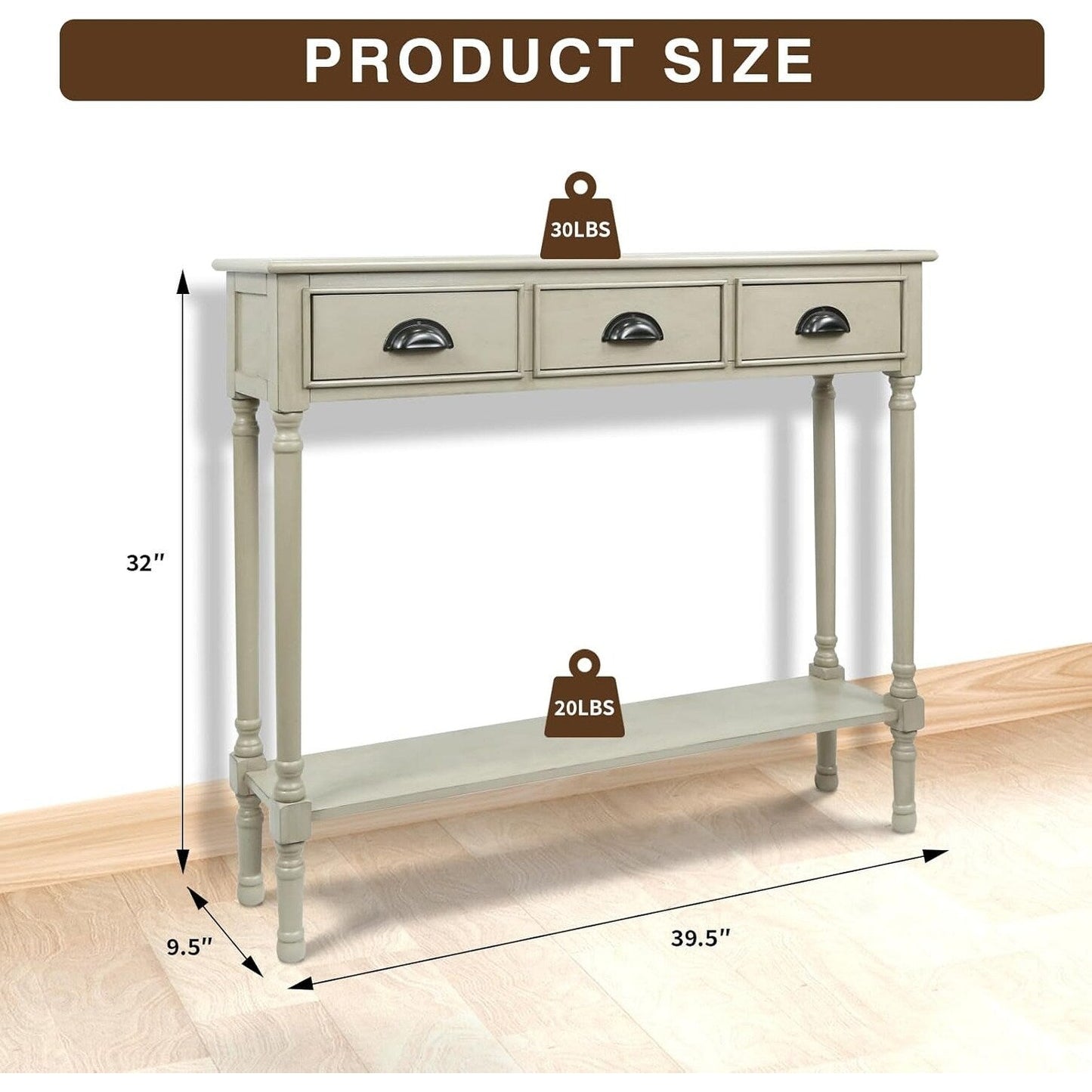Burlington Wood 3-drawer Console Hallway Table