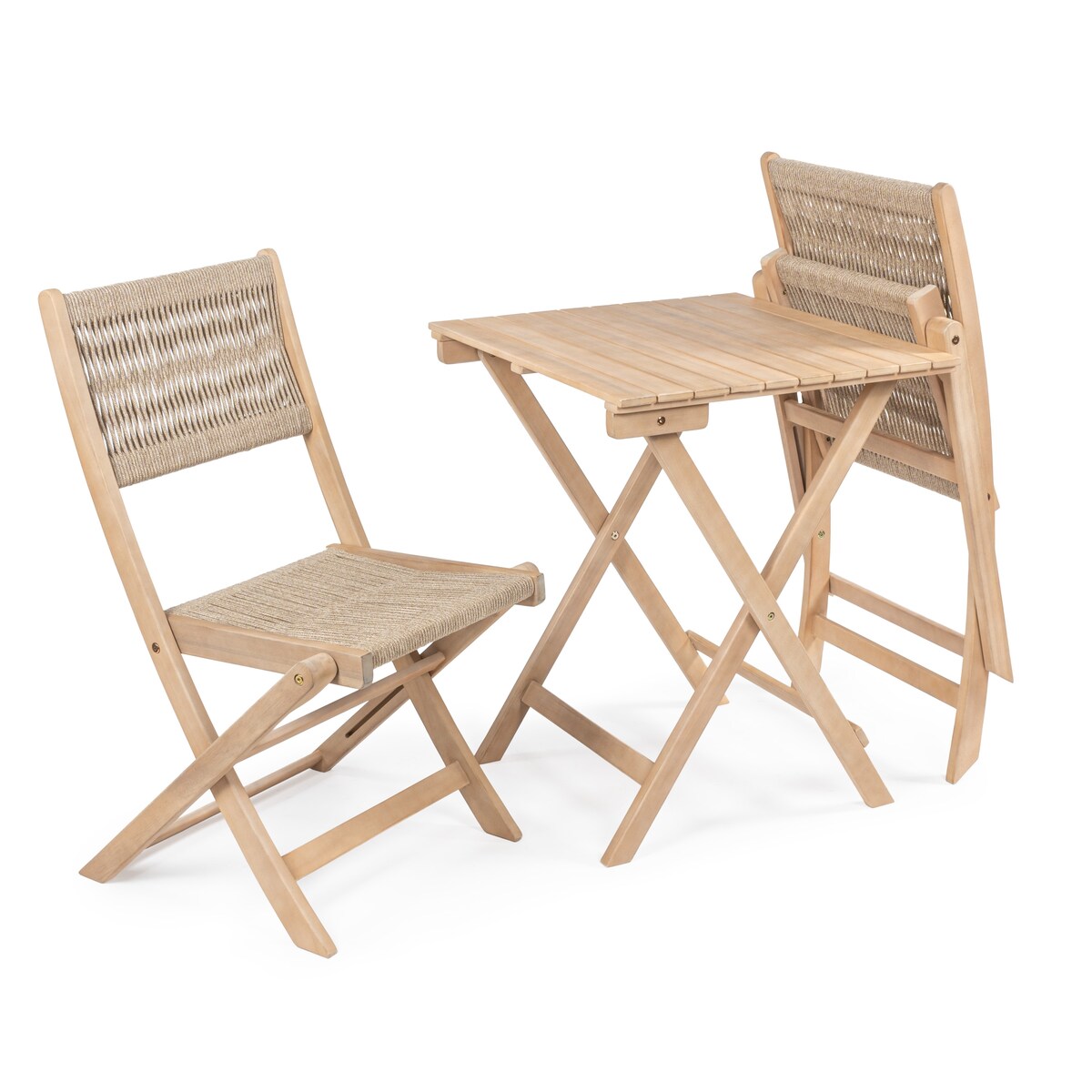 Cadiz Modern Coastal 3-Piece Acacia Wood Outdoor Folding Bistro Set, by JONATHAN Y