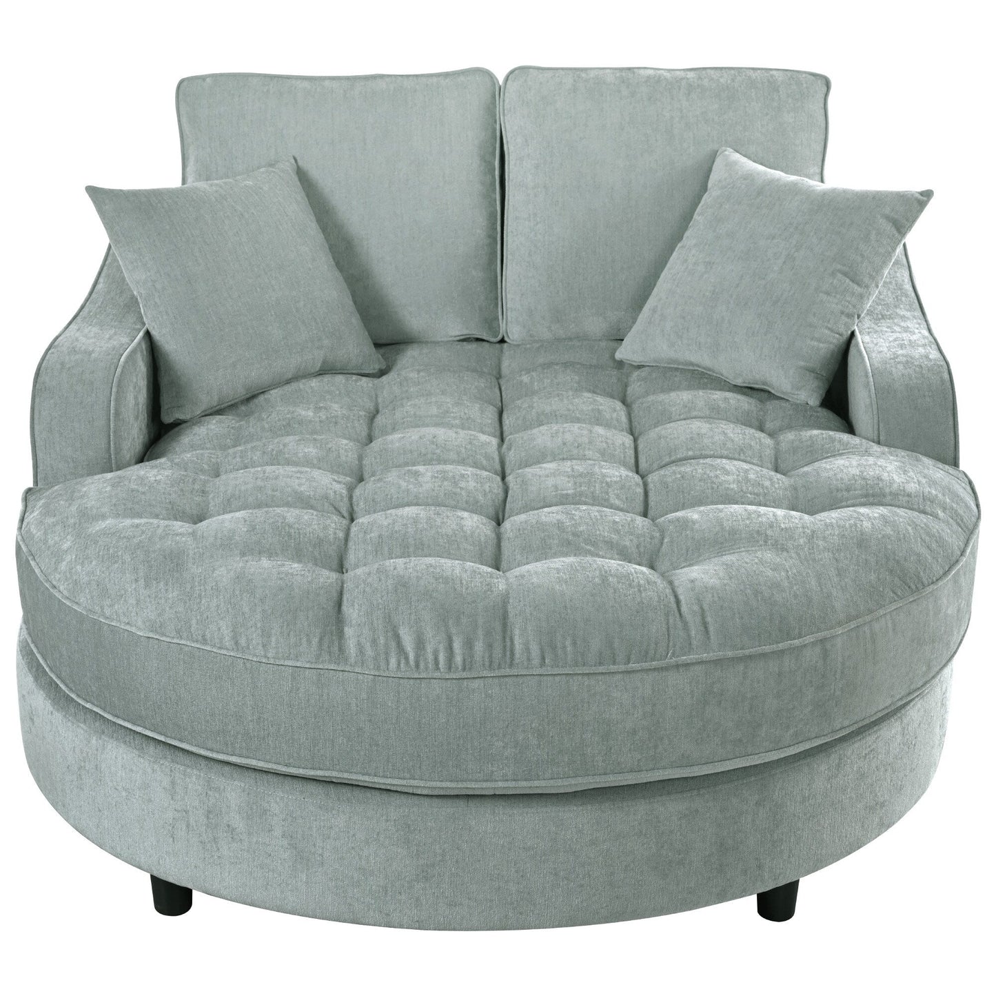 Chenille Chaise Lounge Sofa Bed, Upholstered Sofa Couch with Tufted Backrest and 2 Detachable Pillows for Living Room
