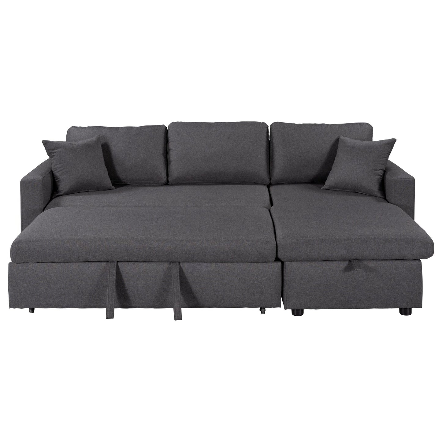 Convertible L-Shaped Sectional Sofa with Pull-Out Bed and Storage Space, 2 Tossing Cushions