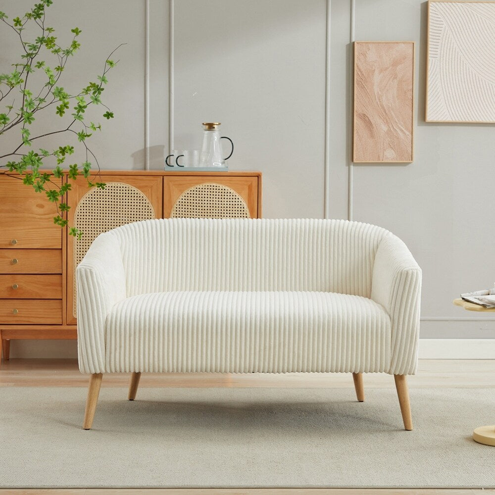 Corduroy Fabric Upholstered 2-Seat Sofa with Wooden Walnut Legs