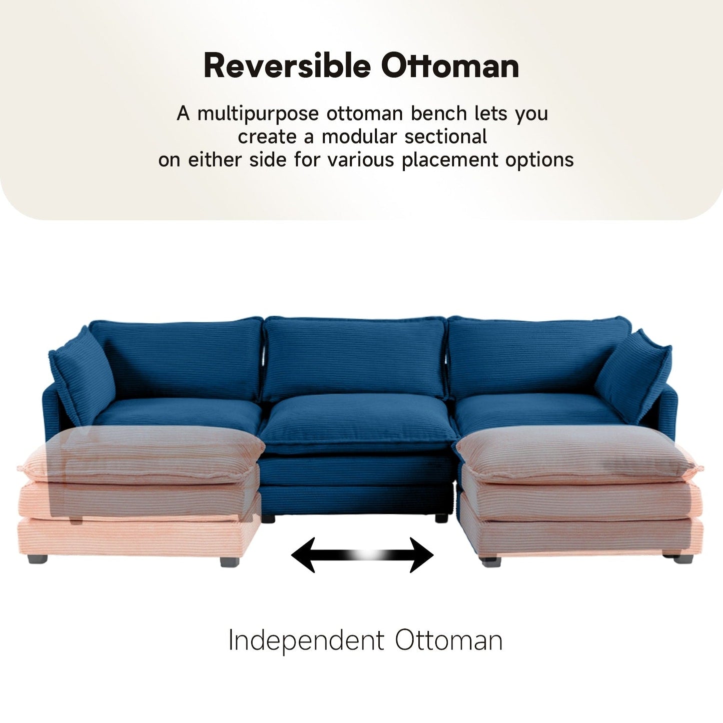 Corduroy Sectional Sofa with Removable Ottomans & Ultra-soft Cushions for Living Room & Bedroom