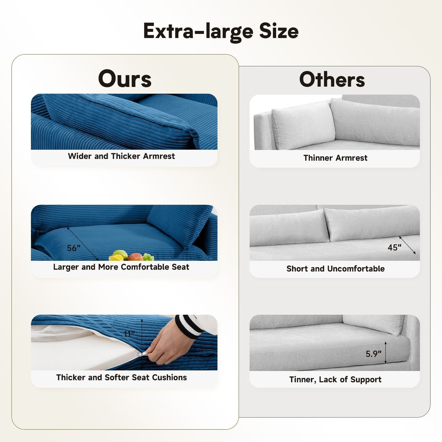 Corduroy Sectional Sofa with Removable Ottomans & Ultra-soft Cushions for Living Room & Bedroom