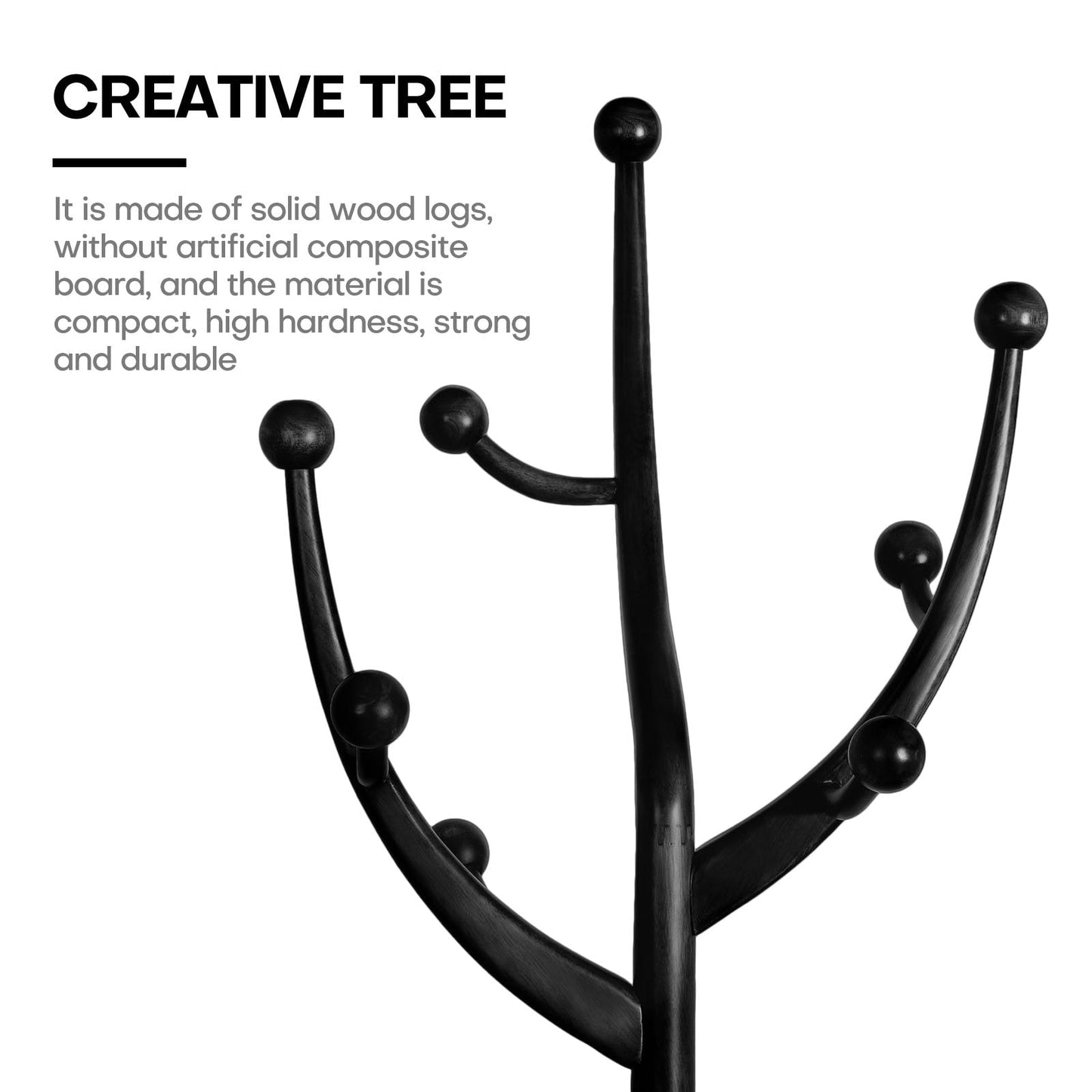 Tree-branch Rubberwood Freestanding Coat Rack with 8 Hooks - 24.5W x 70.87H