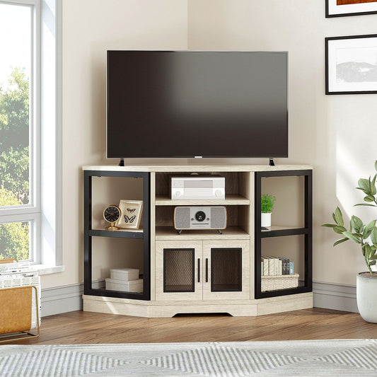 Farmhouse Corner TV Stand Entertainment Center Media Console for TVs up to 55 with Power Outlet