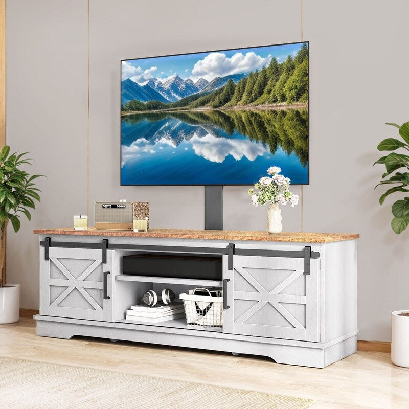 Farmhouse TV Stand for up to 65 TV with Doors and Open Shelves Media Console Power Outlet