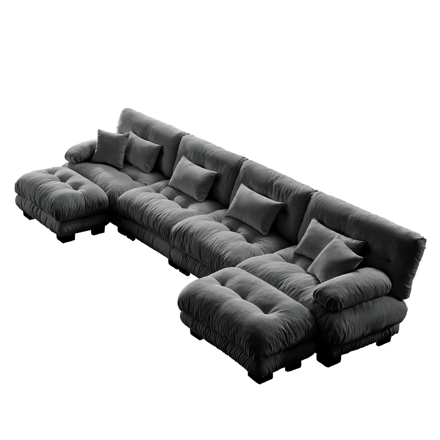 Free Combination Modular Chenille 4-Seater Sectional Sofa with 2 Ottomans and Pillow for Living Room
