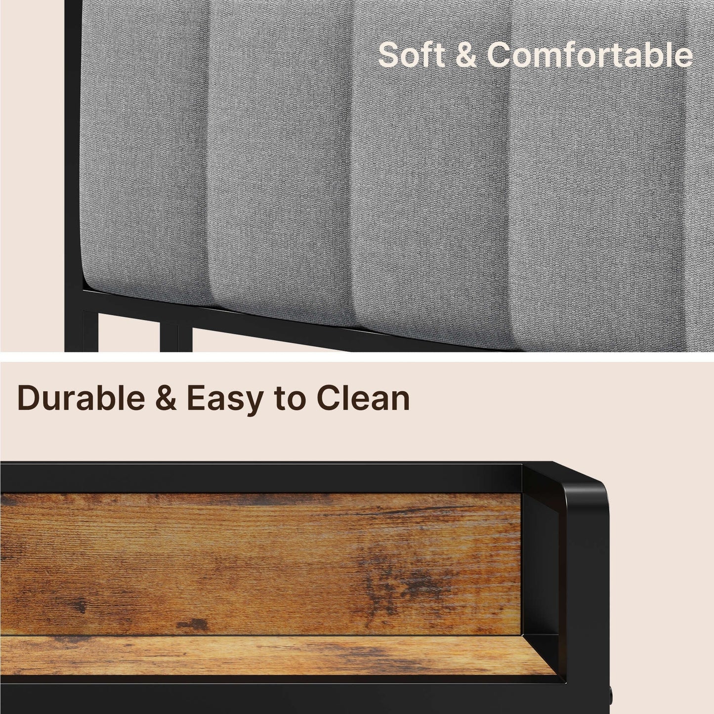 Twin / Full / Queen / King Size Metal Platform Bed Frame with Upholstered Storage Headboard