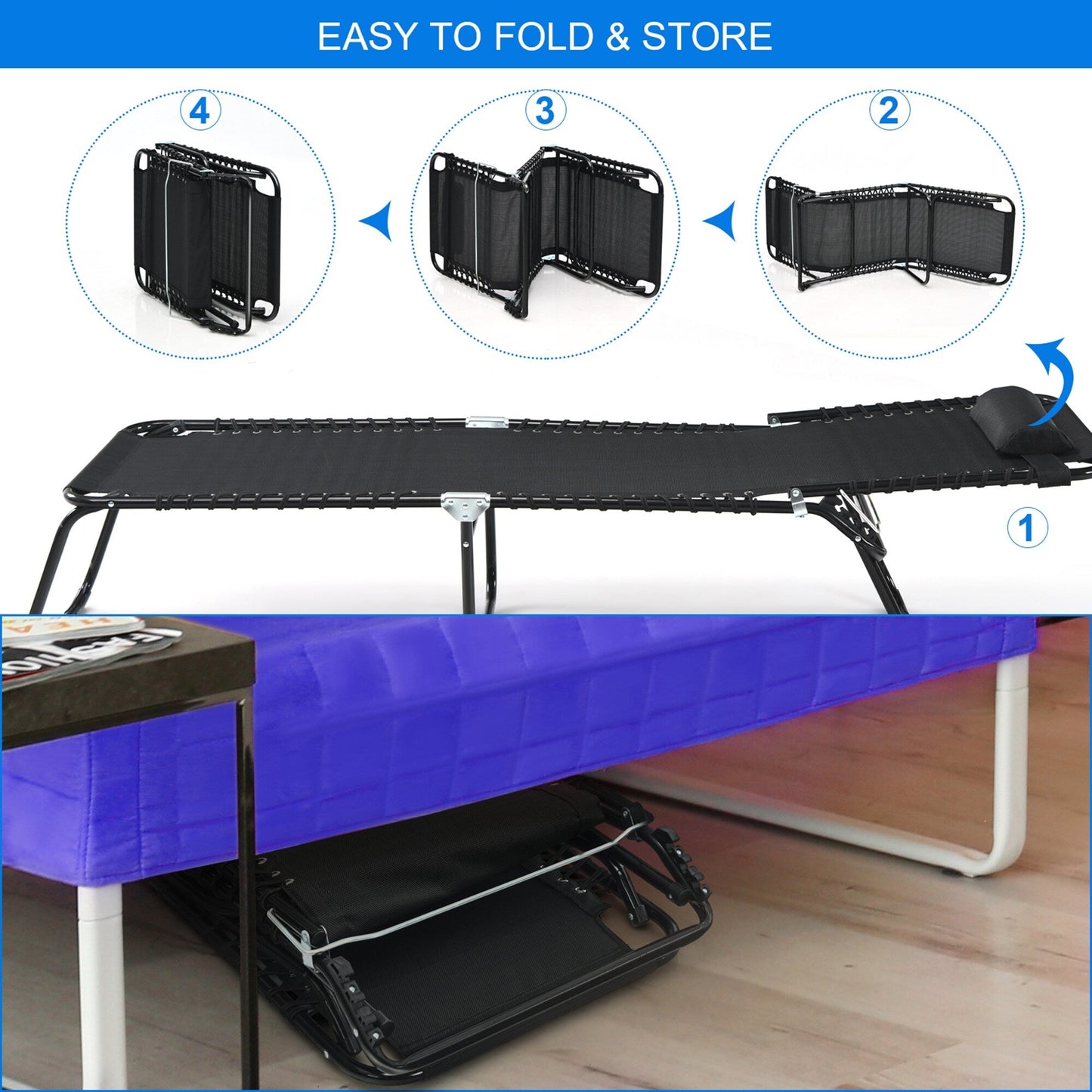 Gymax Folding Beach Lounger Chaise Lounge Chair w/ Pillow 4-Level