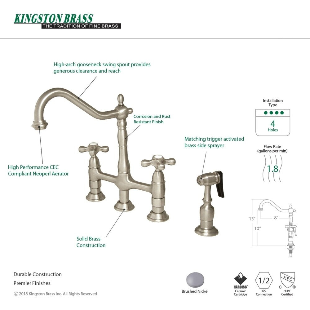 Kingston Brass Heritage Bridge Kitchen Faucet with Brass Sprayer