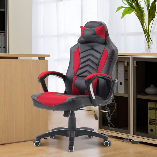 6 Vibrating Point Massage Computer Gaming Chair 5 Modes, Racing Style Heated Desk Chair Swivel Rolling Chair with Headrest