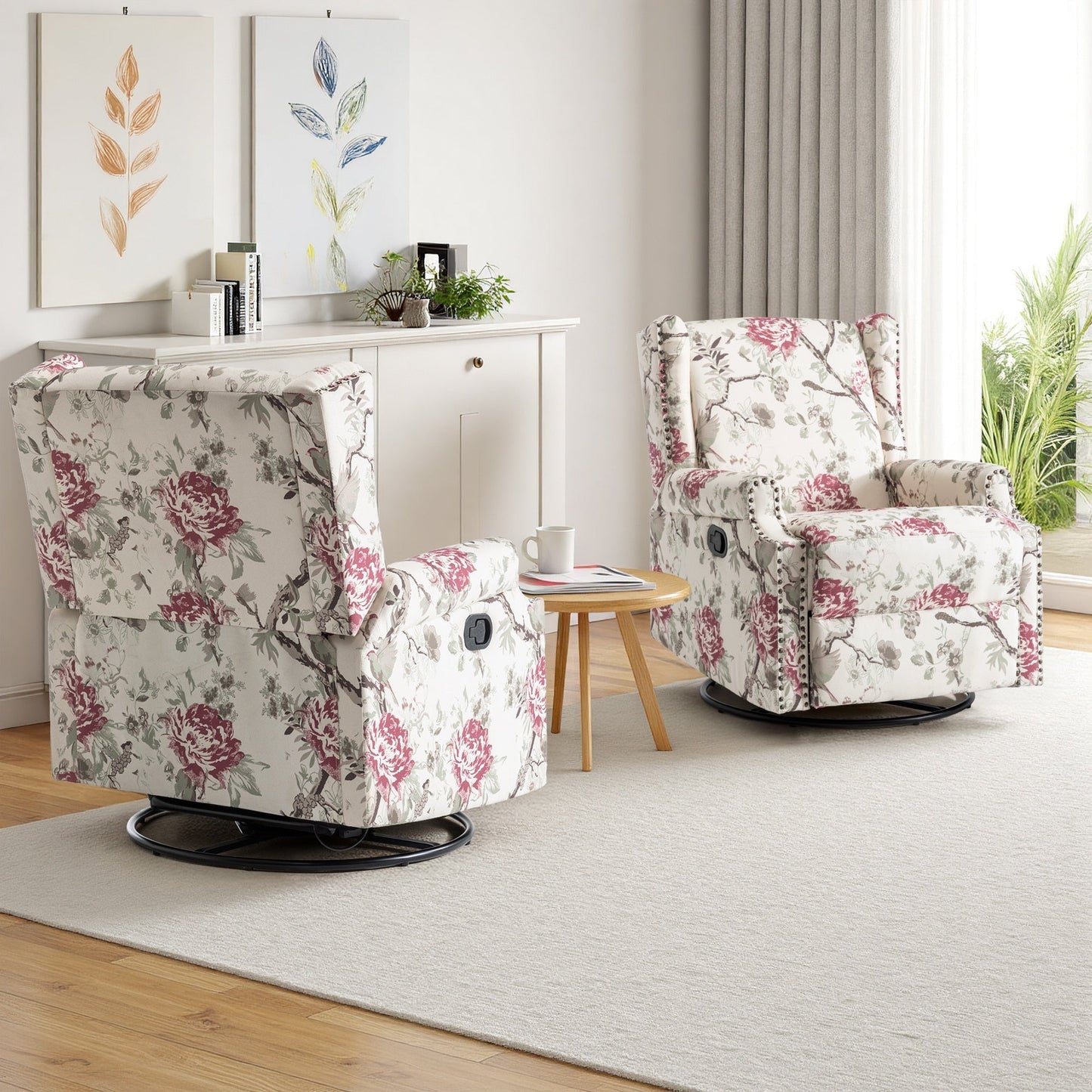 29'' W Pattern Swivel Glider Manual Push Back Recliner Chair Set of 2