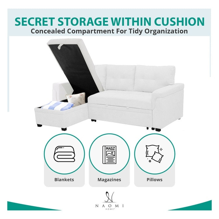 Reversible Sectional Sofa with Pull-Out Sleeper Bed, Hidden Storage Chaise, Durable Legs,