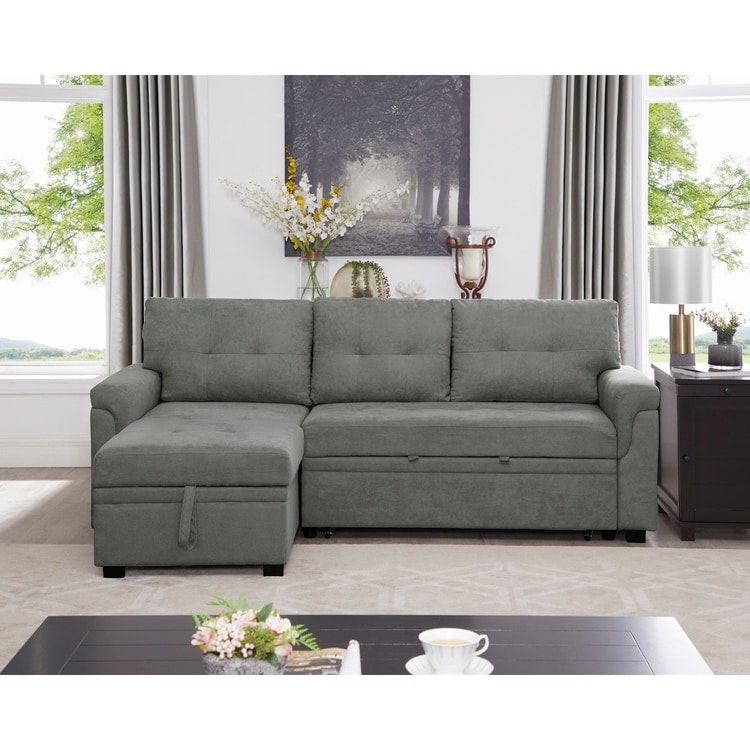 Reversible Sectional Sofa with Pull-Out Sleeper Bed, Hidden Storage Chaise, Durable Legs,