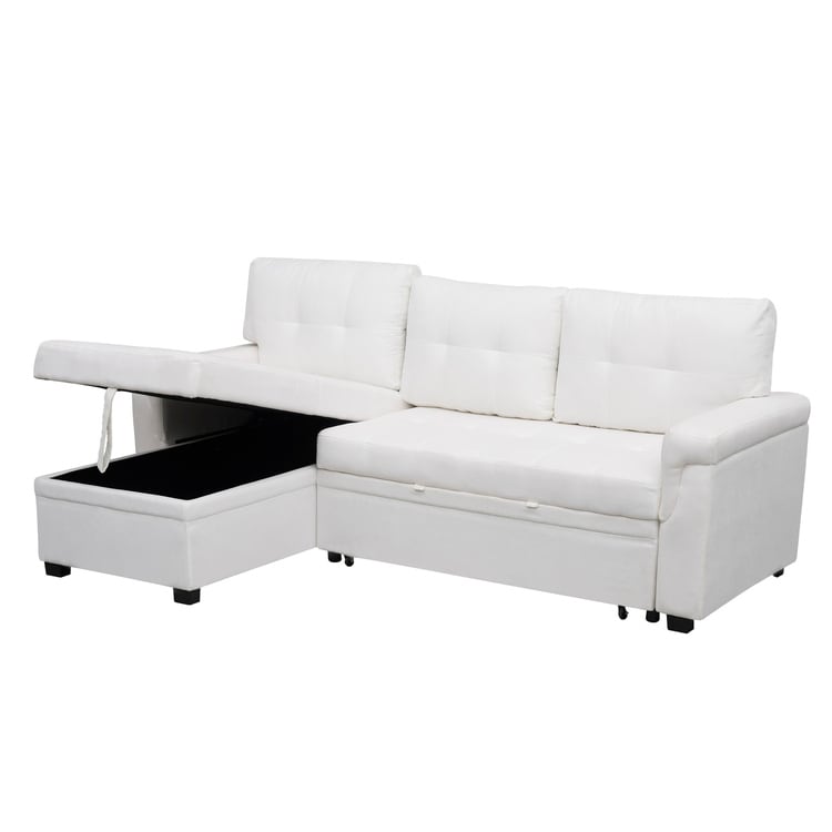 Reversible Sectional Sofa with Pull-Out Sleeper Bed, Hidden Storage Chaise, Durable Legs,