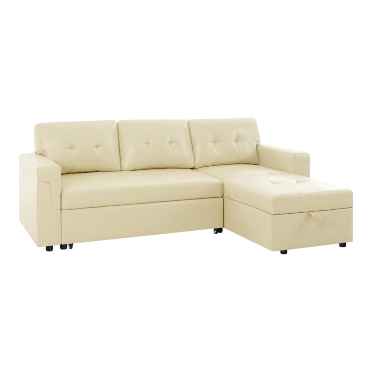 Convertible Reversible Sectional Sofa with Pull-Out Sleeper Bed, Hidden Storage Chaise, and Durable Legs