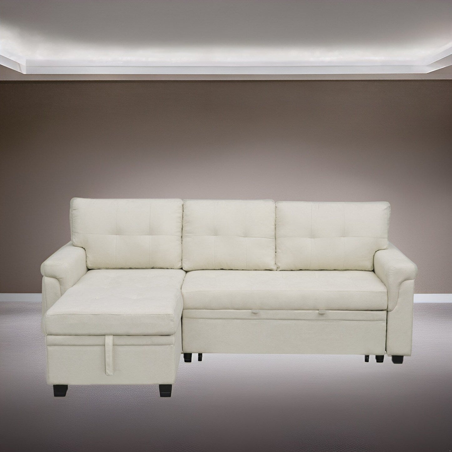 Reversible Sectional Sofa with Pull-Out Sleeper Bed, Hidden Storage Chaise, Durable Legs,