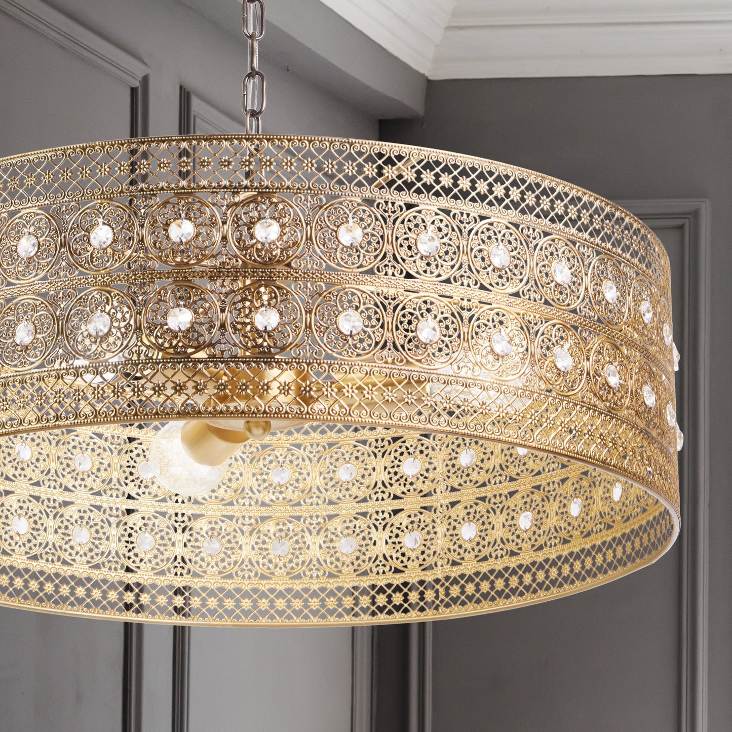 River of Goods Bryar Brass and Crystal 23.5W 3-Light Chandelier - 23.5 x 23.5 x 61.5