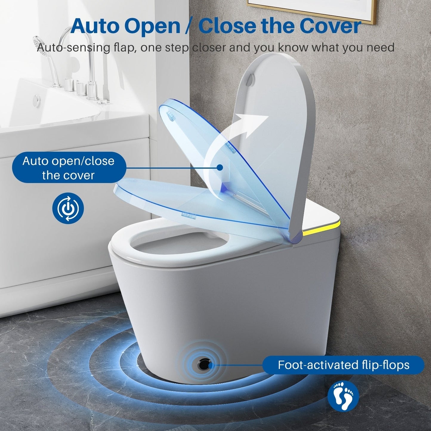 Smart Toilet, One Piece Bidet Toilet for Bathrooms,Modern Elongated Toilet with Warm Water,Dual Auto Flush,Foot Sensor Operation