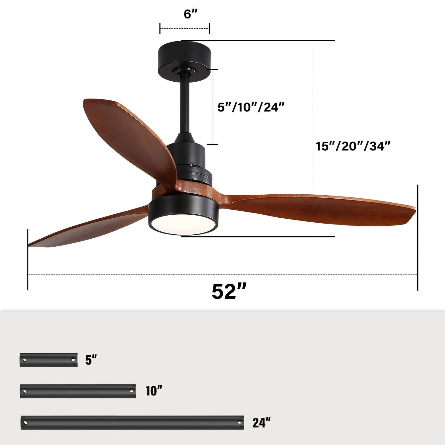 Sofucor 52 Indoor Wood Ceiling Fan Light with Remote, Integrated Light Optional