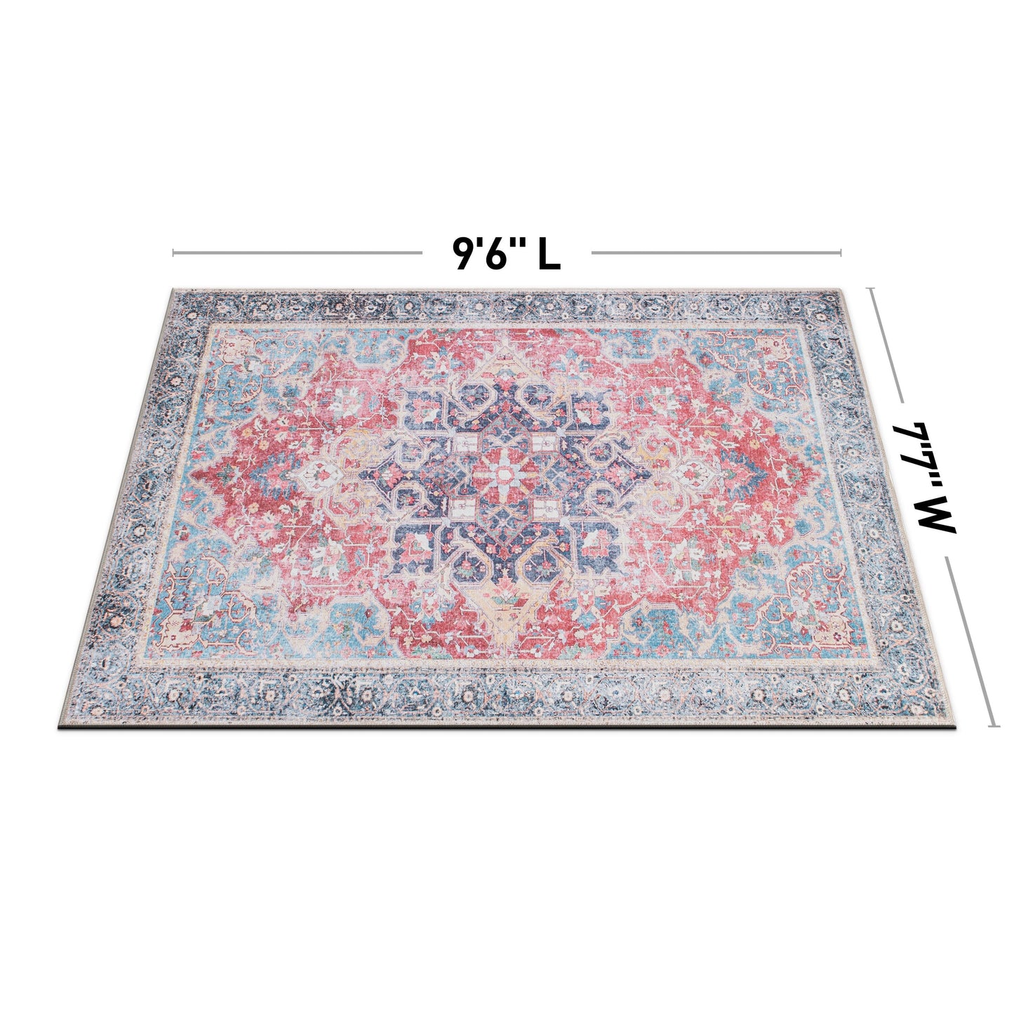 Traditional Distressed Vintage Machine Washbale Multi Area Rug