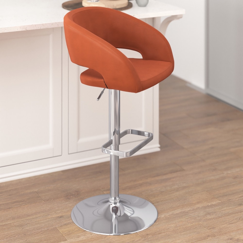 Modern Upholstered Adjustable-Height Barstool with Rounded Back