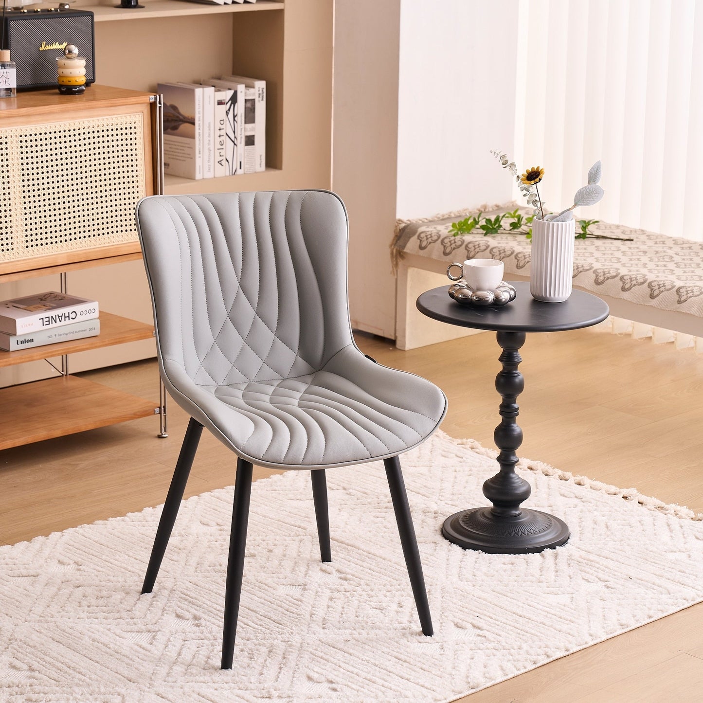 Modern Upholstered Leather Armless Dining Chairs Set of 2