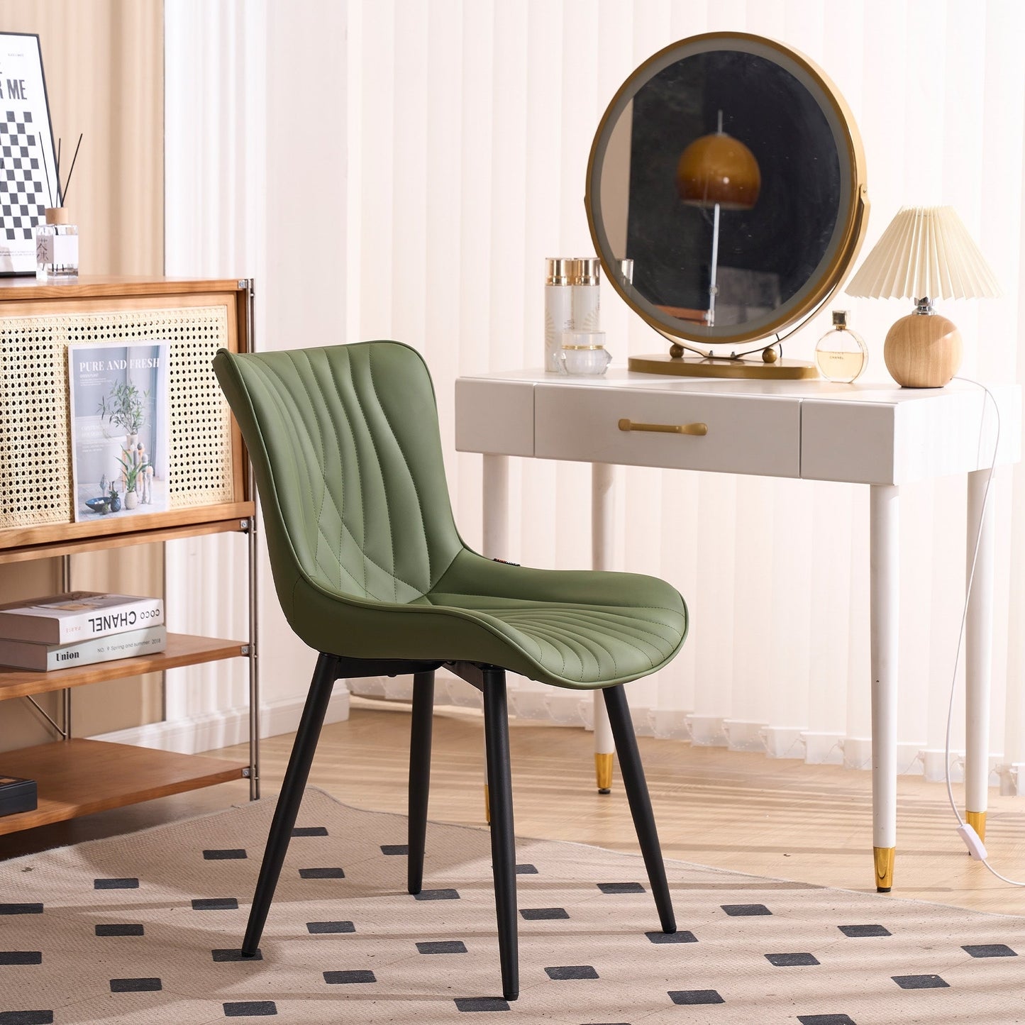 Modern Upholstered Leather Armless Dining Chairs Set of 2