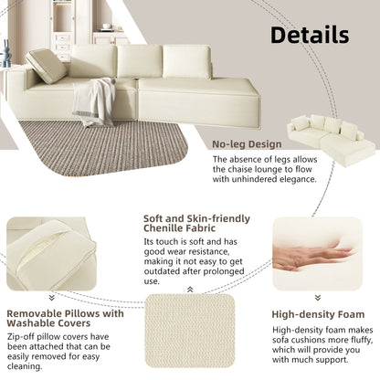 125 Stylish Chaise Lounge Modern Indoor Lounge Sofa Sleeper Sofa with Clean Lines for Living Room, Beige