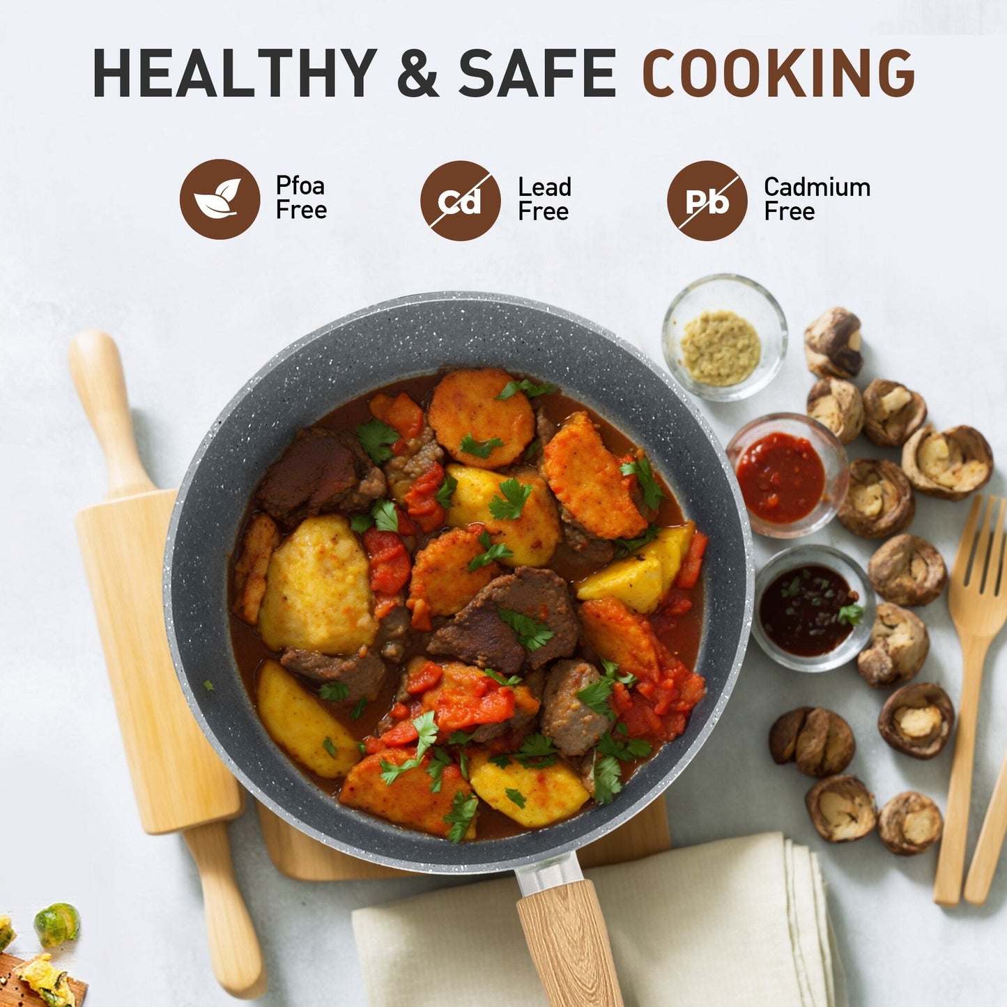 17-Piece Kitchen Granite Cookware Set, Non-stick Cooking Pots and Pans Set